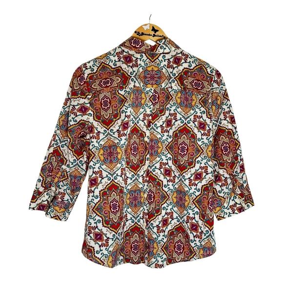 Womens Chicos Paisley No Iron 3/4 Sleeve Shirt Top Blouse Size 1 - Picture 5 of 7